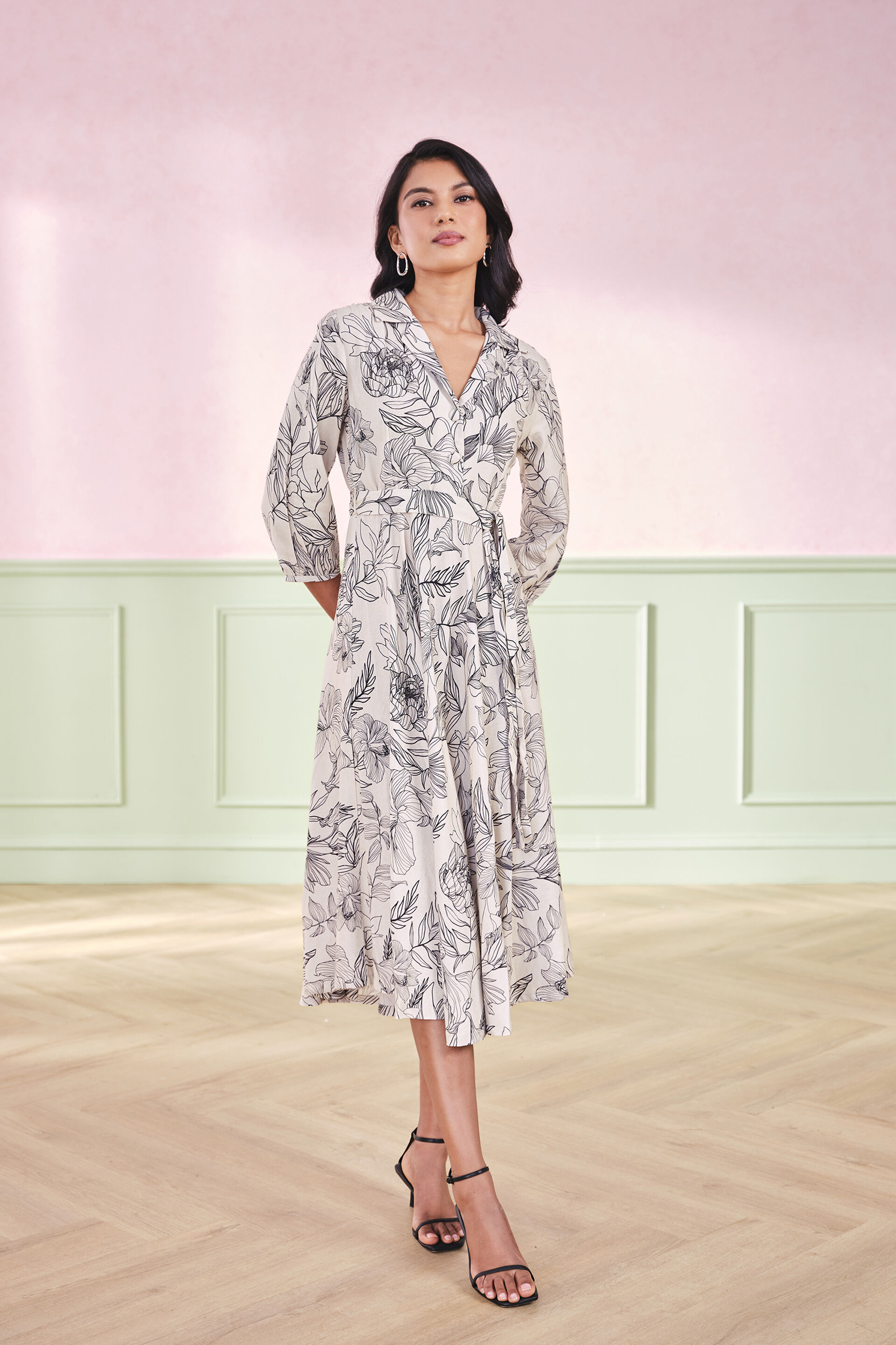 Magnolia Florals Viscose Blend Dress, Cream, image 1